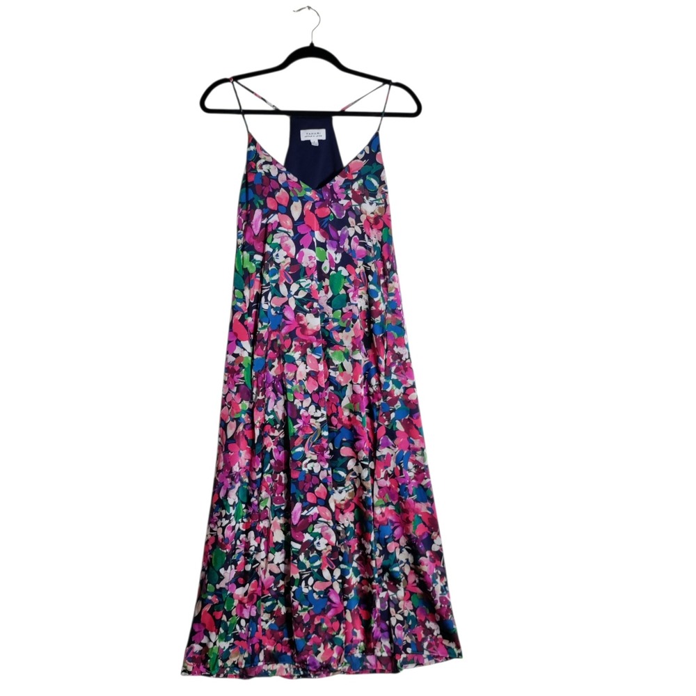 Tahari Arthur S Levine Floral Maxi Dress Womens Small Pink Blue V-Neck Racerback